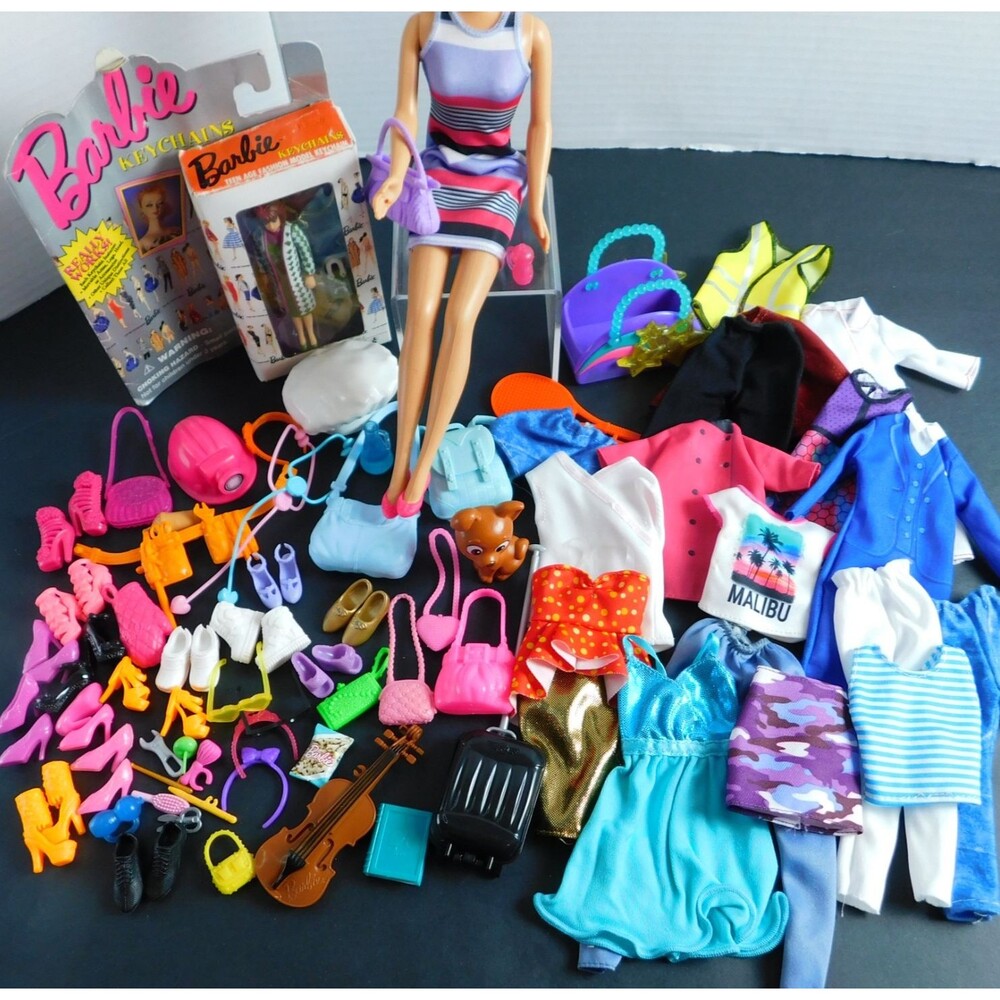 Barbie Doll Clothes Accessories Lot 70+ Shoes Boots Purses Vtg Key Chain (1995)
